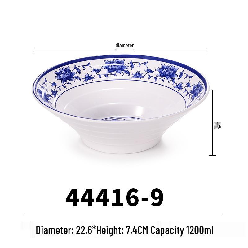 Blue & White Melamine Noodle Bowl: Imitation Porcelain Tableware for Ramen, Soup, Wonton, or Beef Noodles in Noodle Shops