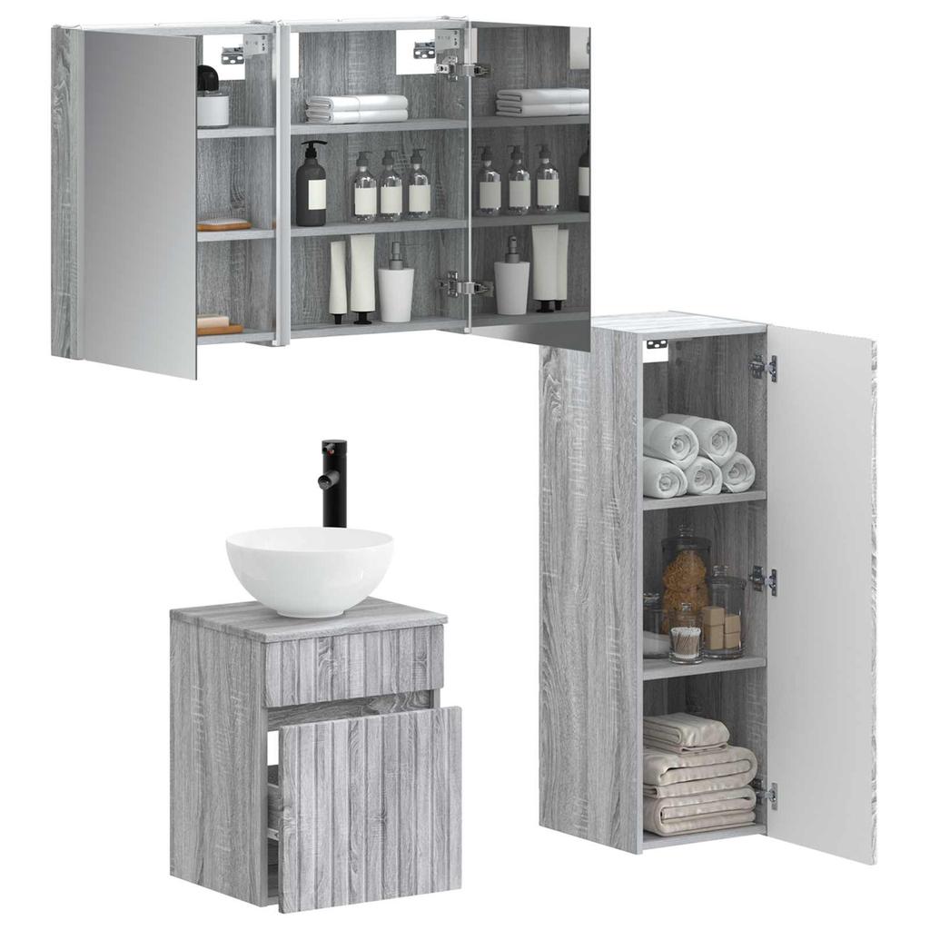 Bathroom Furniture Set 4 pcs Grey Sonoma Engineered Wood and Glass