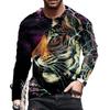 Maglietta con stampa vintage, maglietta 3D con tigre e leone, manica lunga, ampia, girocollo, estiva, animali, taglie forti, taglia 5XL, abbigliamento da uomo