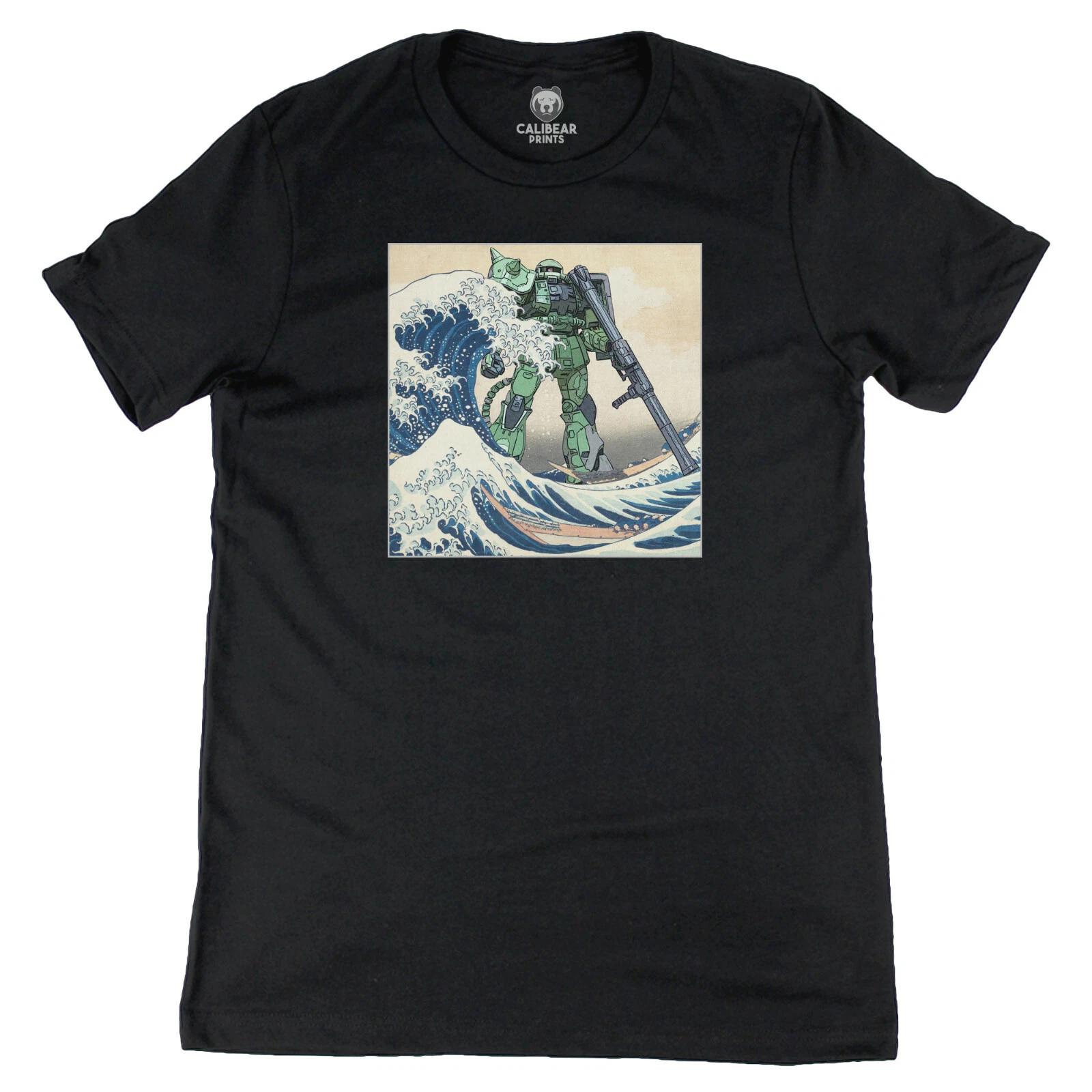 Gundam MS-06S Green Zaku 2 0079 UC in Great Wave Off Kanagawa Anime Novelty Tee M