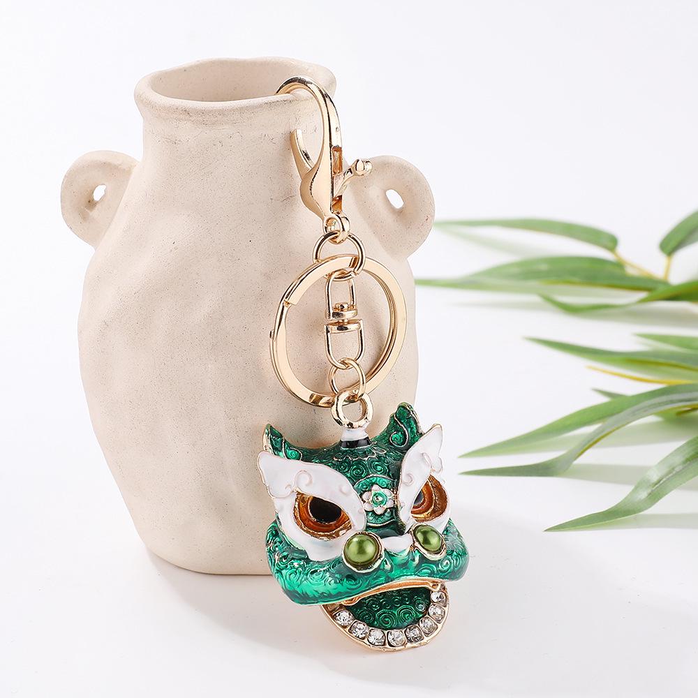 Lion Dance Rhinestone Lion Head Keychain - Chinese Style Pendant