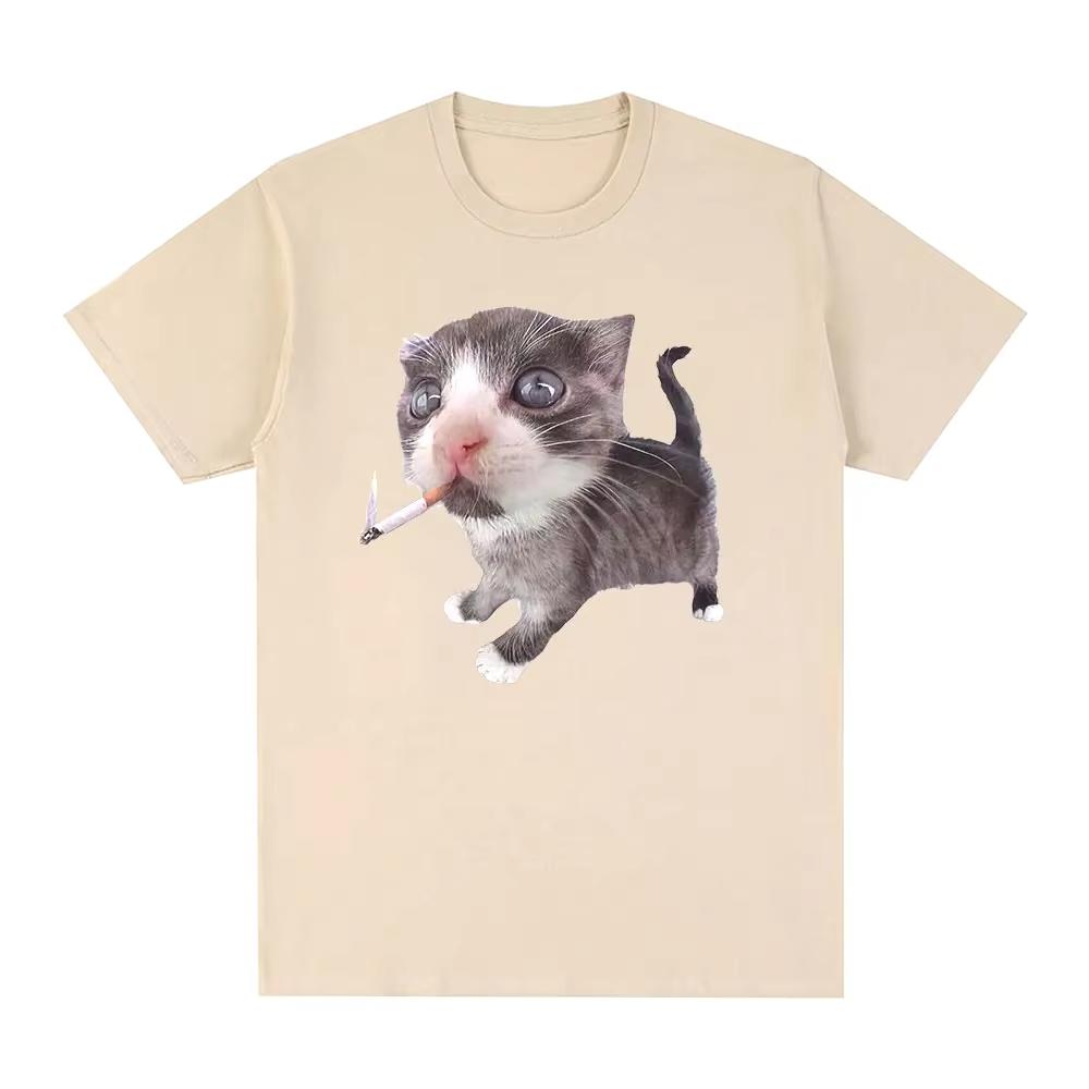 Funny Smoking Cat Meme Cigarette Kitten Graphic T-Shirt Women Clothing Fashion Vintage T-shirts Casual T Shirts