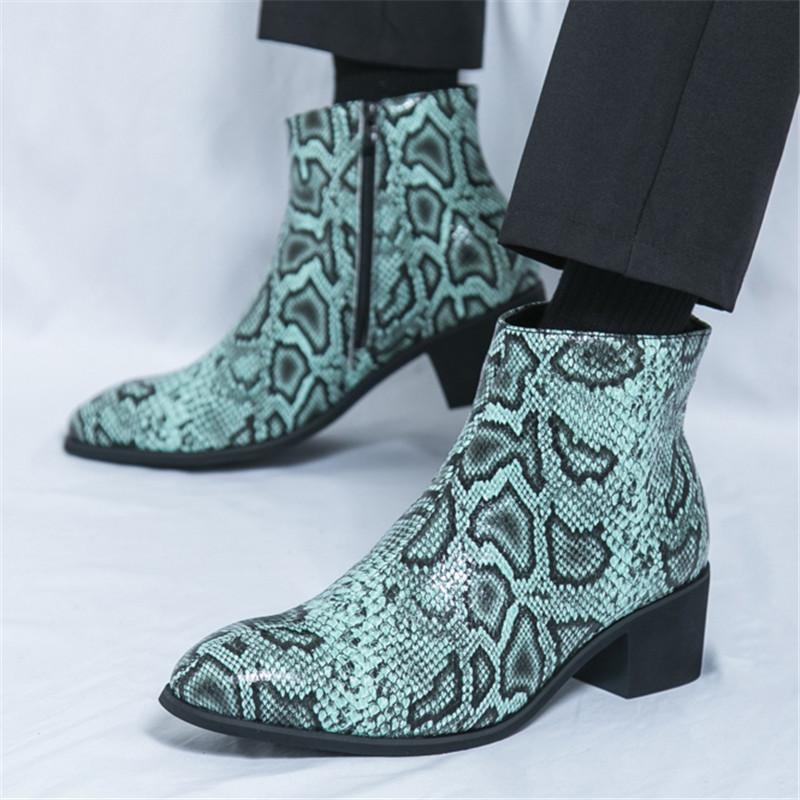 Fashion New Winter Fashion High Tops Punk Snakeskin Pattern Chelsea Ankle Boots Men's Casual Luxury Brand High-top Shoes Zapatos Hombre