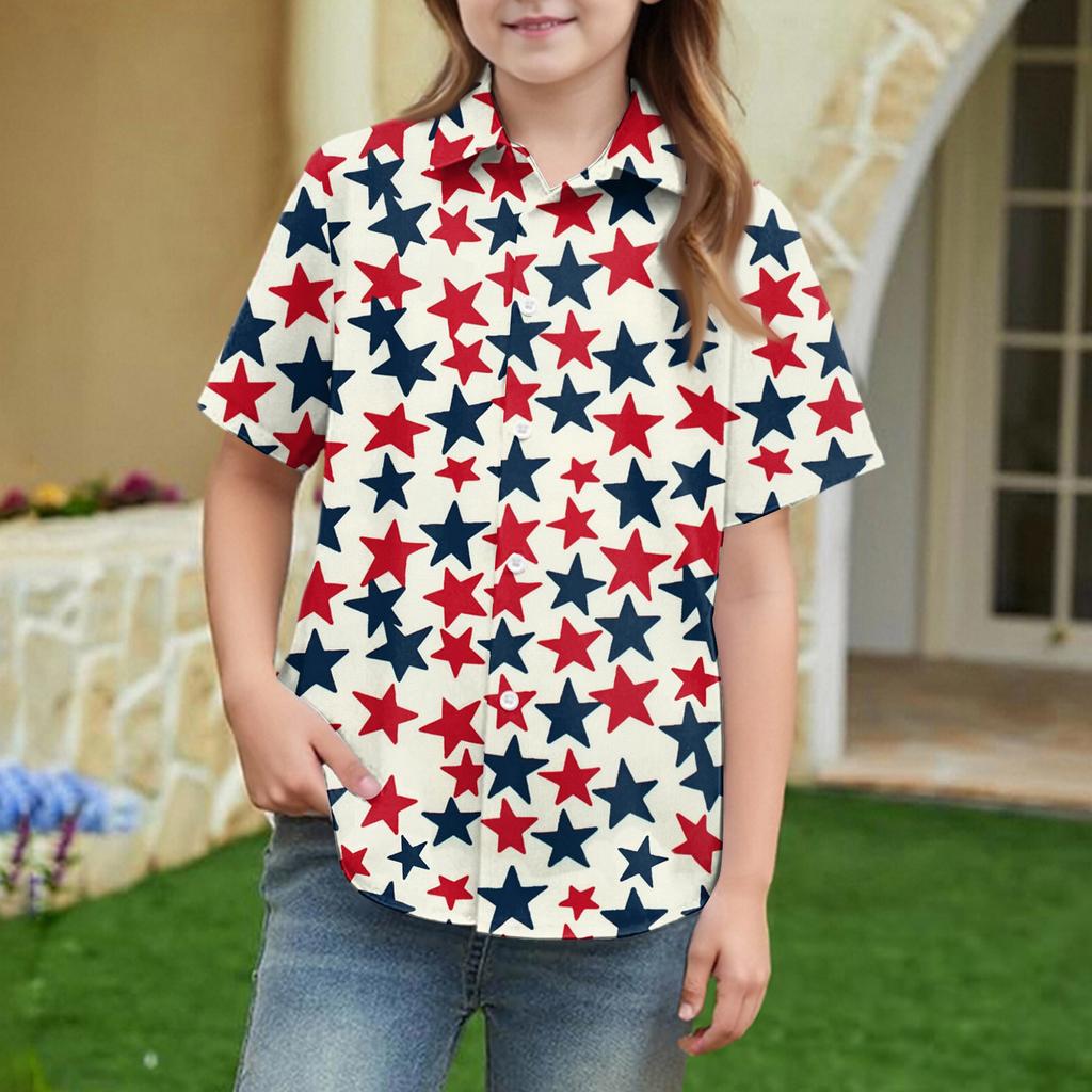 Summer Girls' Short Sleeve Blouse School Uniform Button-Up Shirt Kids Summer School Uniform Button Down Shirt