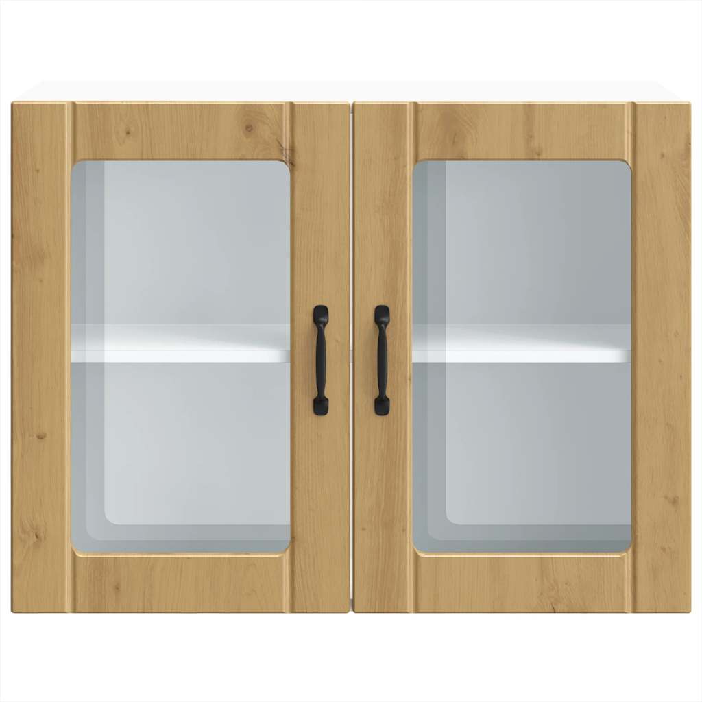 Wall Mounted Kitchen Cabinet with Glass Door Artisan Oak Wood Composite