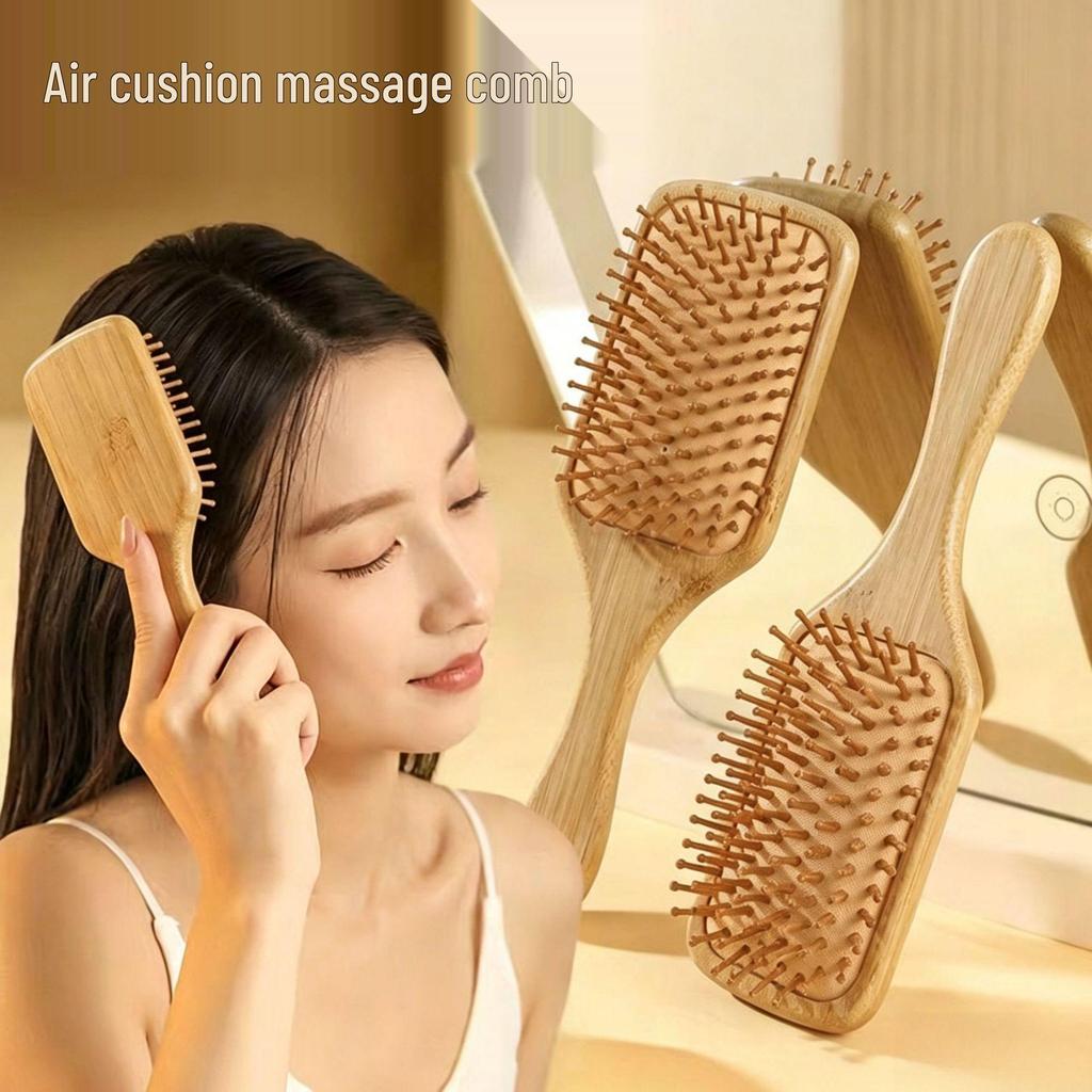 Natural Bamboo Large Massage Comb - Anti-static, Smooth Hair Air Cushion Comb with Custom Logo Option