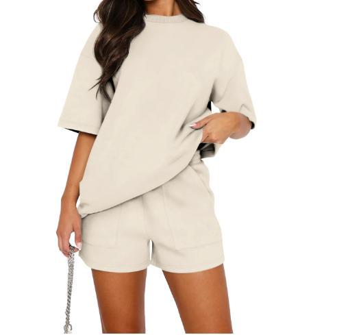 2026 Summer New European and American Fashion Solid Color Suit Casual Loose Women's Top Cross-border Large Size Shorts Clothes