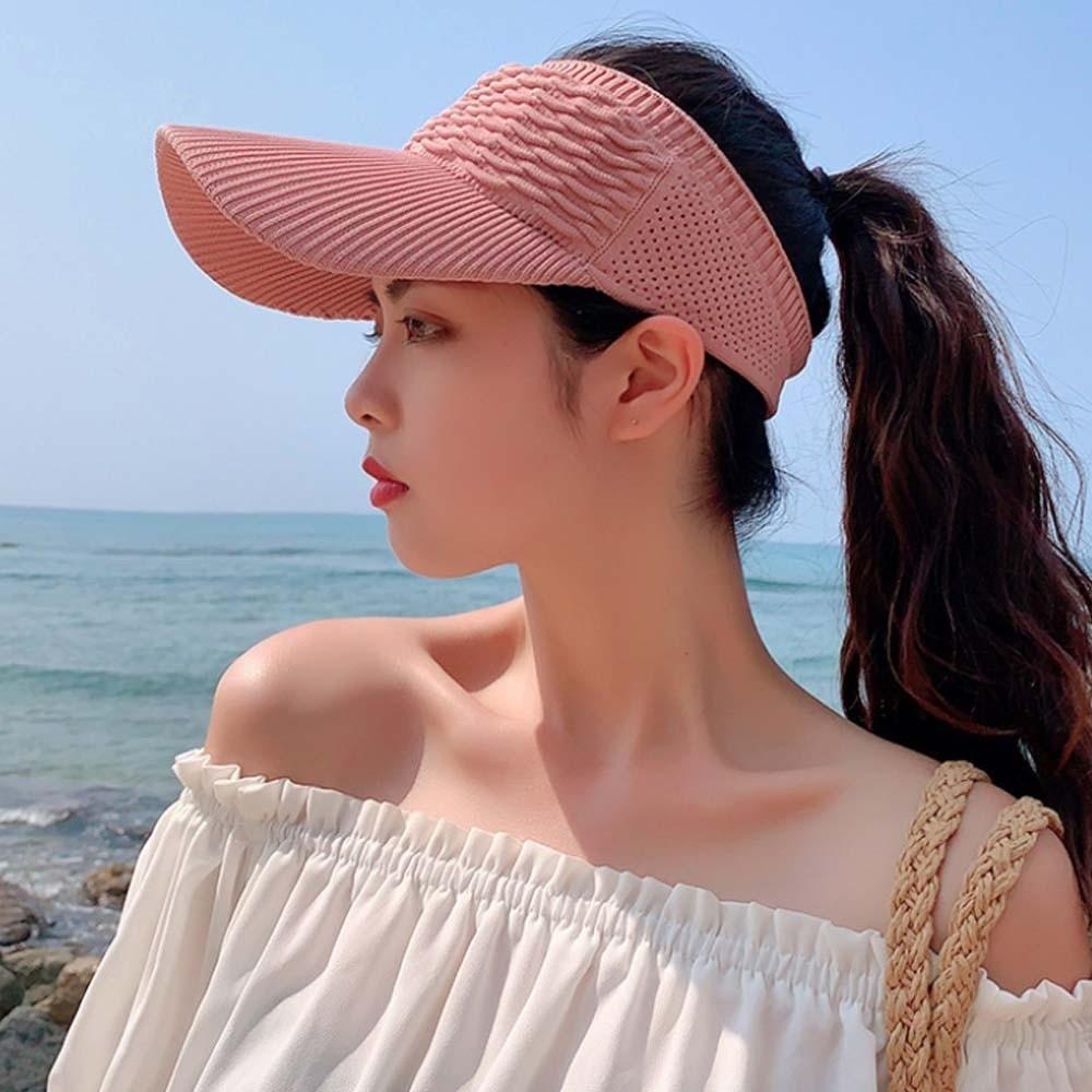 Solid Color Fish Scale Knitted Visor Cap Portable Sunscreen Empty Top Hat Long Brim Sun Cap Men