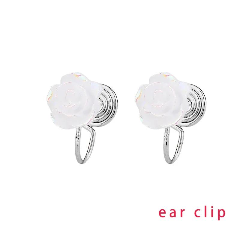 PONYKISS Silver Colorful Rose Cute Plant Stud Earring for Women Minimalist Fine Piercing Screw Bead Accessories