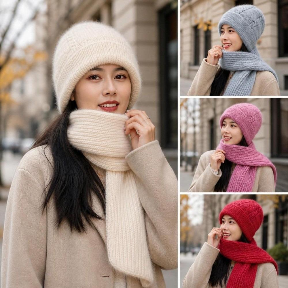 Soft Stretch Knit Beanie Scarf Solid Color Knit Beanie With Scarf Warm Neck Wrap Cold Weather