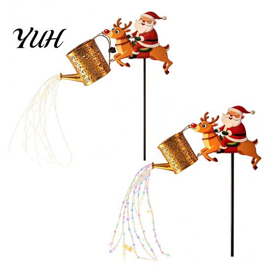Festive Front Yard Decor Solar Santa Watering Can Light, Christmas Garden Stake Energy Saving Outdoor Lamps LED Pathway Light for Lawn Patio