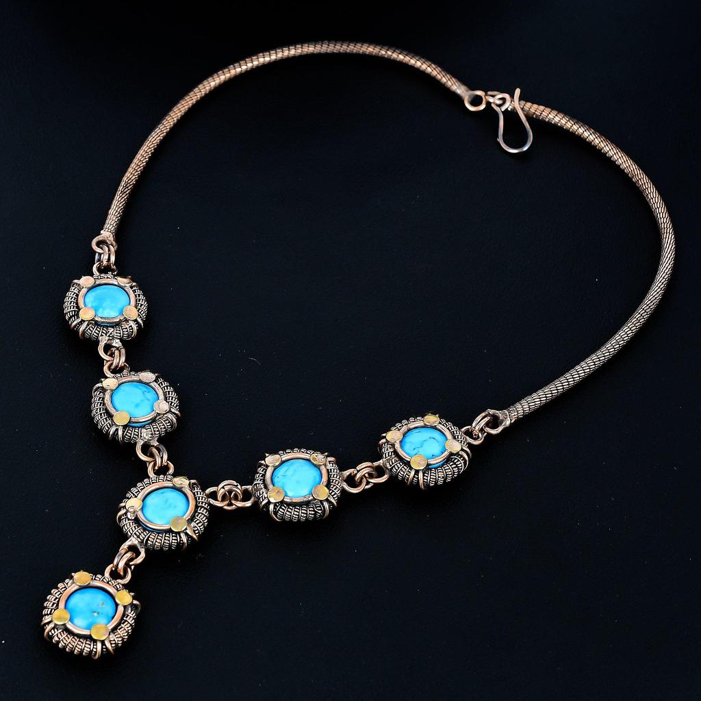 Tibetan Turquoise Necklace Gemstone Jewelry, 999 Copper Wire Wrapped Necklace, Handmade Jewelry Birthstone Necklace