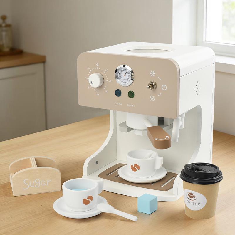 Wooden Toy Coffee & Milk Tea Maker - Parent-Child Interactive Kitchen Playset