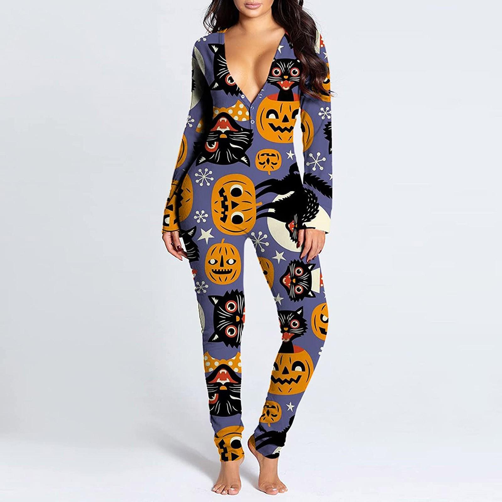 

Женский функциональный комбинезон с клапаном на пуговицах и принтом Хэллоуина для взрослых XXL синий