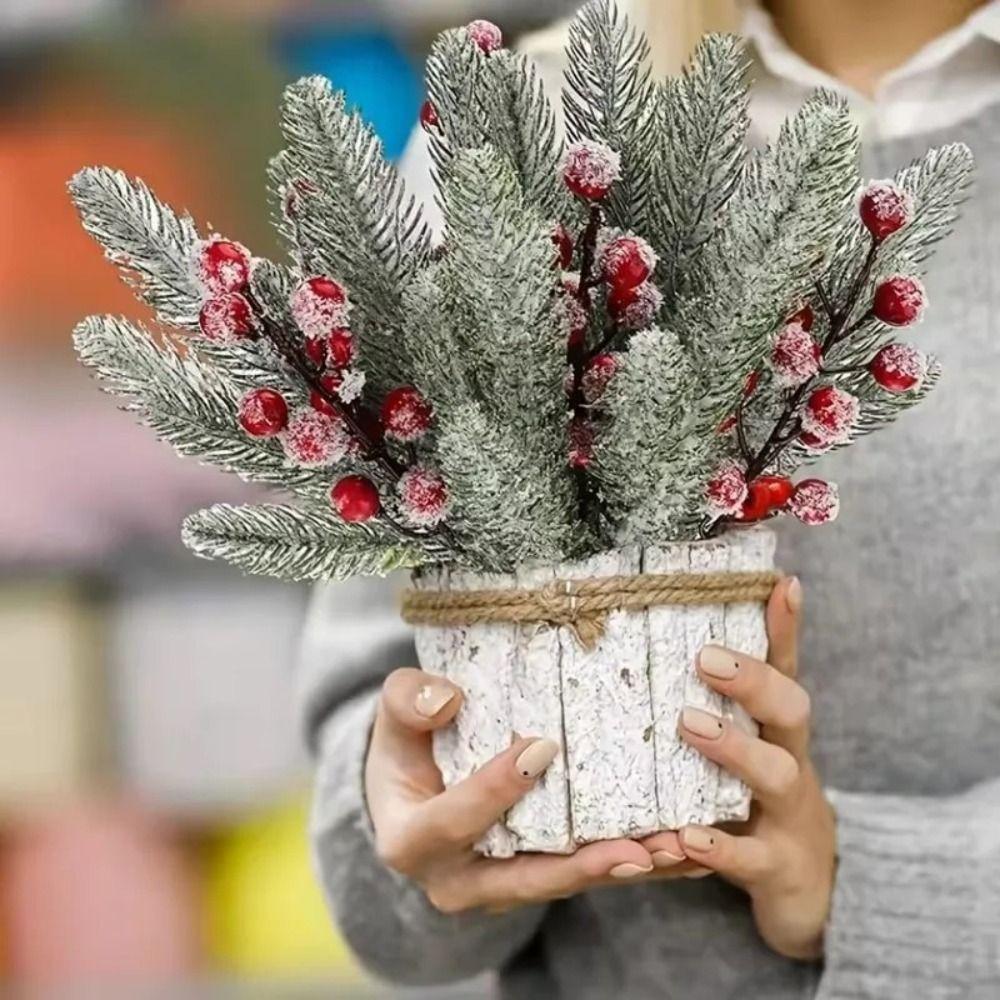 Rote Beeren Weihnachten Künstliche Kiefernzweige Grünzeug Blätter Künstliche Kiefer Heimdekoration