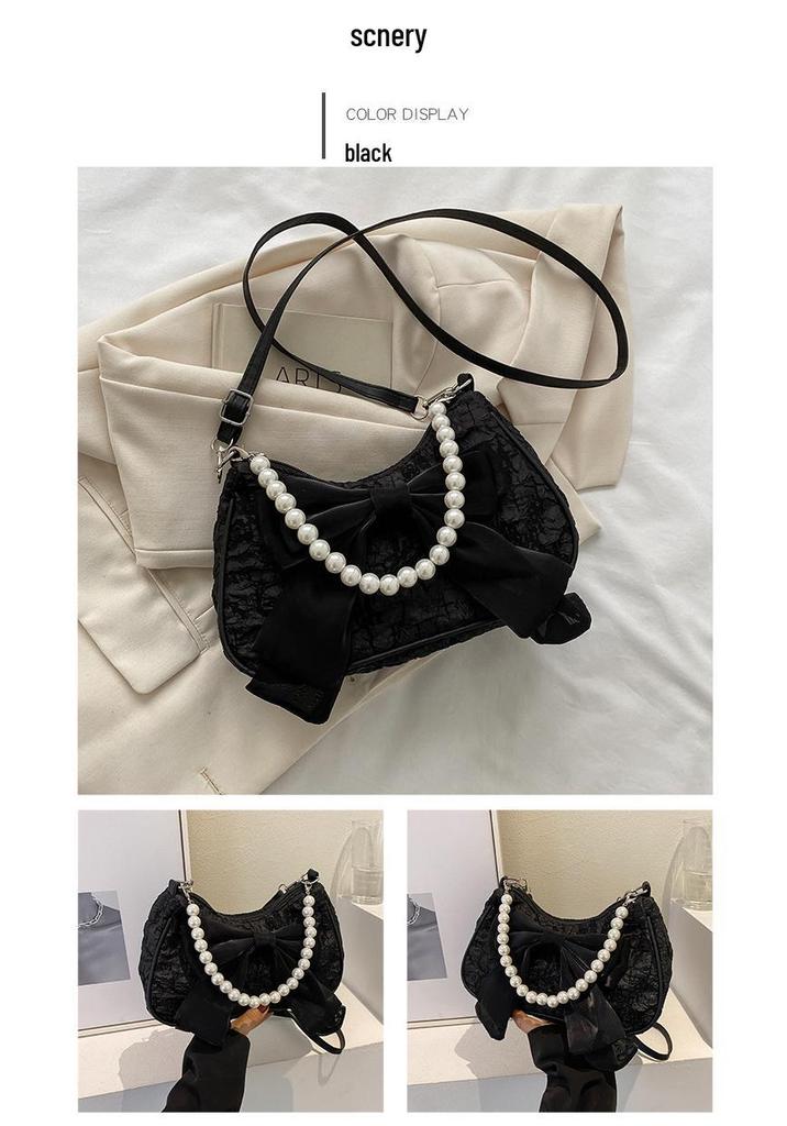Women's Summer 2026 Trendy Crossbody Bag: Pleated Pearl Handbag with Cute Bow