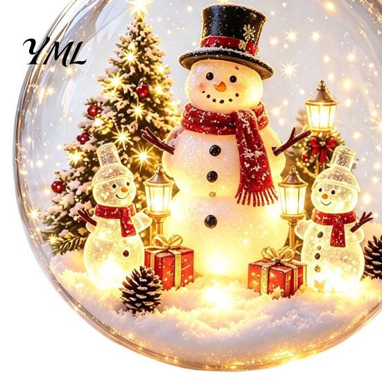 Warm LED Holiday Displays Glowing Christmas Ball Ornaments, 3D Lighted Acrylic Hanging Miniature Scene Ornaments Balls for Tree Mantel Window,