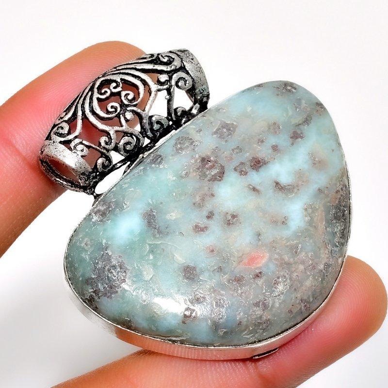 

Республиканский Ларимар, драгоценный камень 925, посеребренная подвеска ручной работы, 1,89 дюйма 1.89 синий