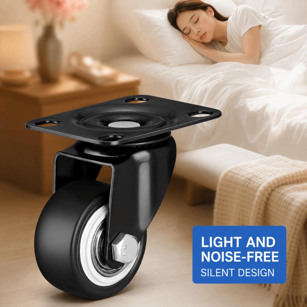 Durable 1.5" 2" 3" Caster Wheels With Brake Black Swivel Caster Heavy Duty Roller Wheels