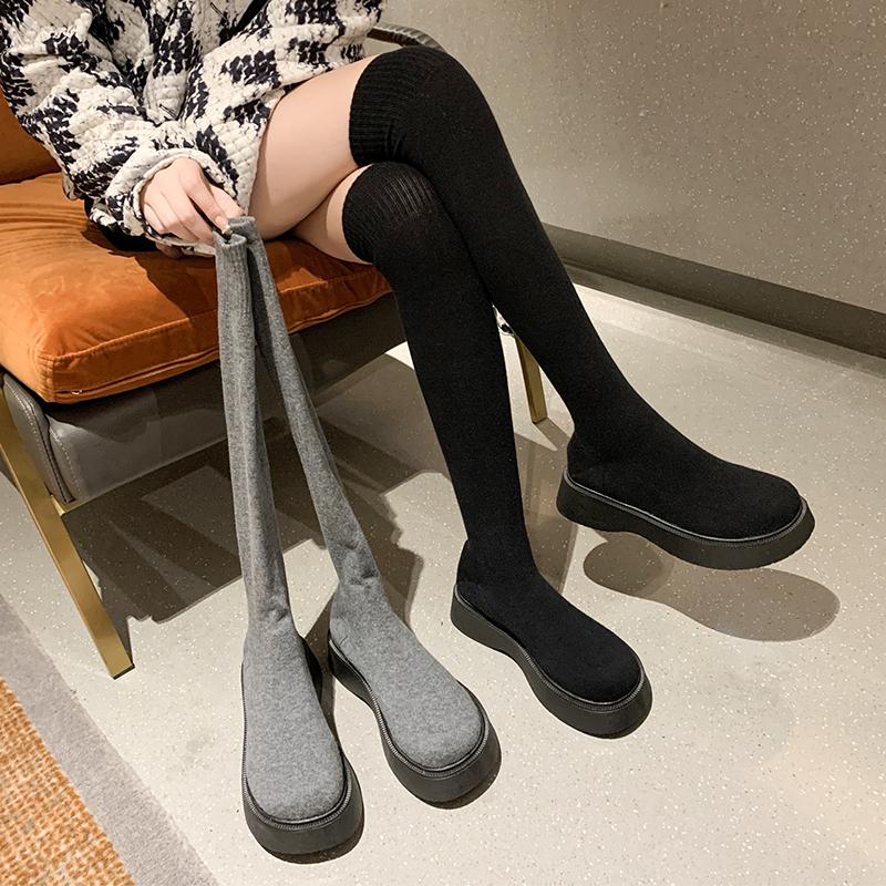 fashion Rimocy Women Platform Over The Knee Boots Stretch Knitting Sock Long Boots Woman 2024 Autumn Thick Bottom Thigh High Botas Mujer