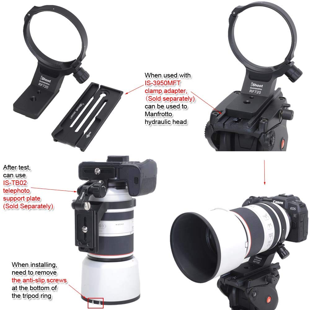 iShoot CNC Camera Tripod Mount Tripod Mount Lens Support Lens Bracket Tripod Socket for Canon RF IS USM Quick Release Plate with Screw Holes at the