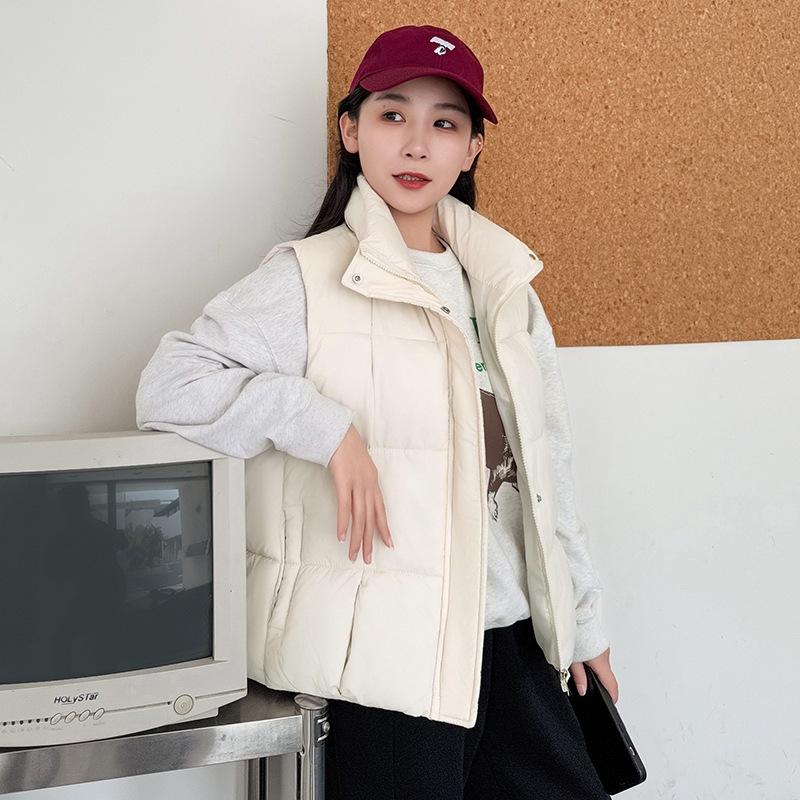 New autumn and winter solid color zipper stand-up collar short cotton vest small man wearing thin student vest jacket Cang