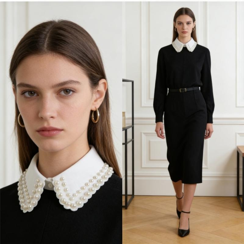 Korean Style Front Opening Artificial Pearls Detachable Collar Elegant Accessory For Dresses And Sweaters