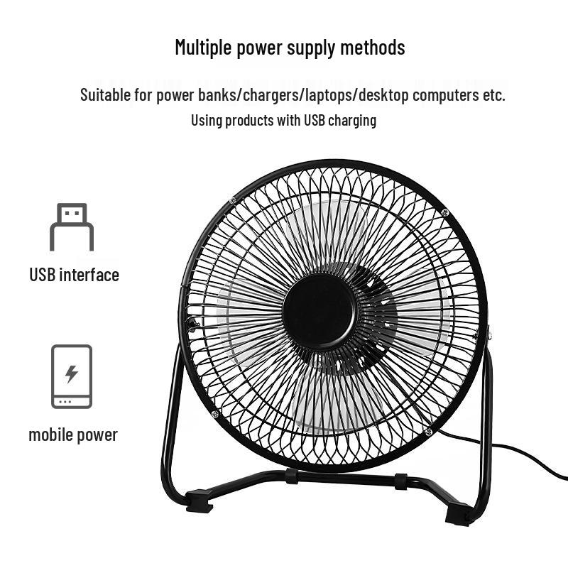Portable 4-6.8 Inch Wrought Iron USB Desktop Fan - Quiet, Compact for Office, Dorm
