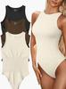 2024 European Ribbed Sleeveless One-Piece Swimsuit with Triangle Yoga Pants
