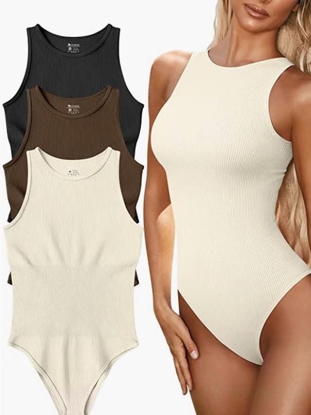 2024 European Ribbed Sleeveless One-Piece Swimsuit with Triangle Yoga Pants