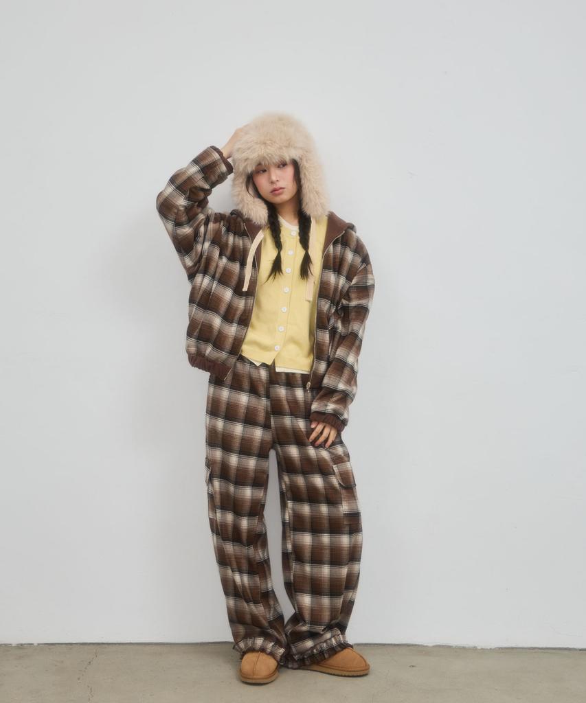 Leteoli Check Frill Pocket Pants_Brown