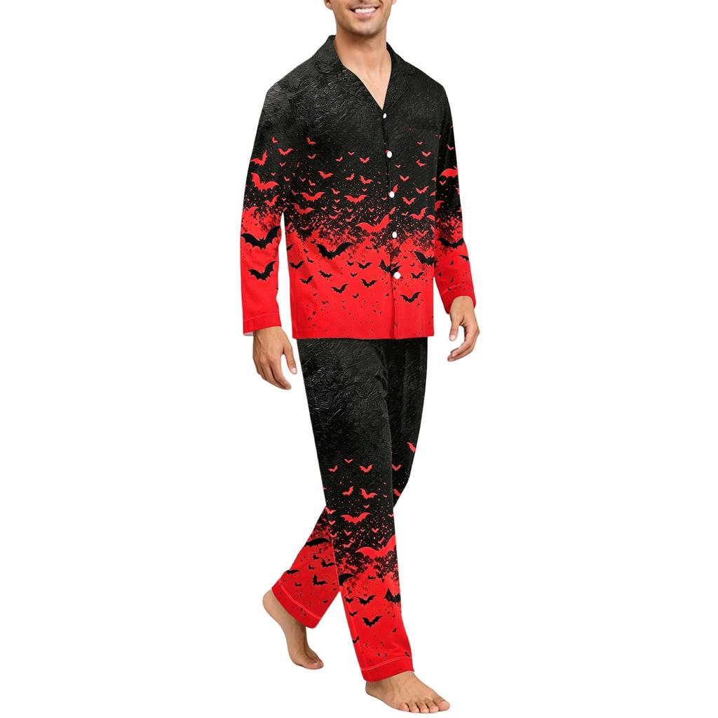 Men's Comfortable Button-Down Long Sleeve Pajama Set for Home Loungewear
