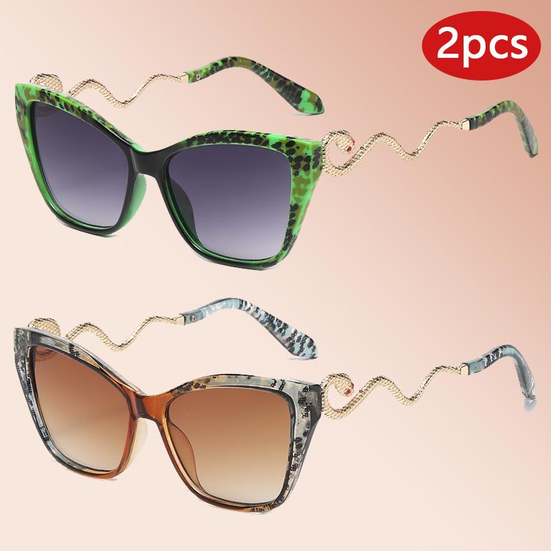 2 Sets Large FrameCat Eye Sunglasses Women New Stylish Gradient Outdoor Decor Shades Trendy Luxury Brand Design Sun Glasses