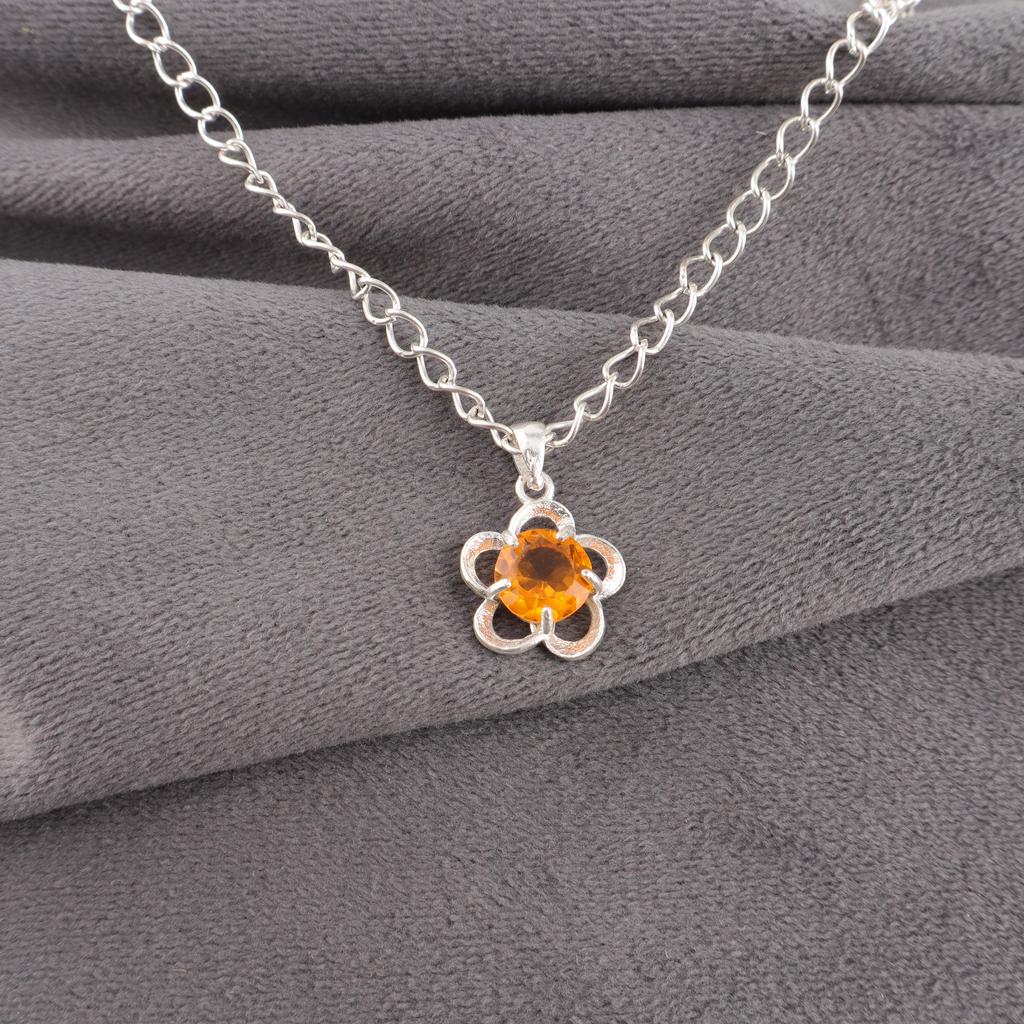 Citrin Anheng Edelstenssmykker, 925 Massivt Sterlingsølv Anheng, Håndlagde Smykker Fødselssteinsanheng, Gave Til Ham