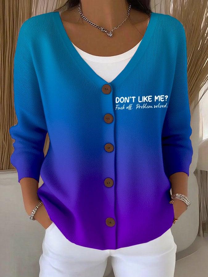 V-Neck 5-Button Printed Cardigan Sweater