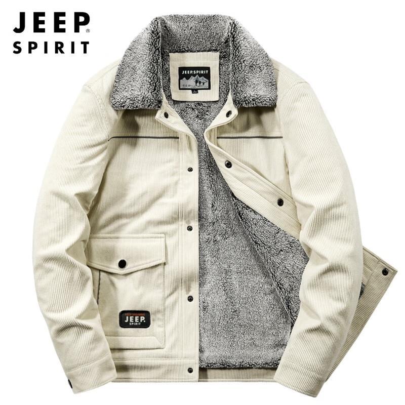 JEEP SPIRIT Men's Corduroy Fleece Lined Lapel Jacket