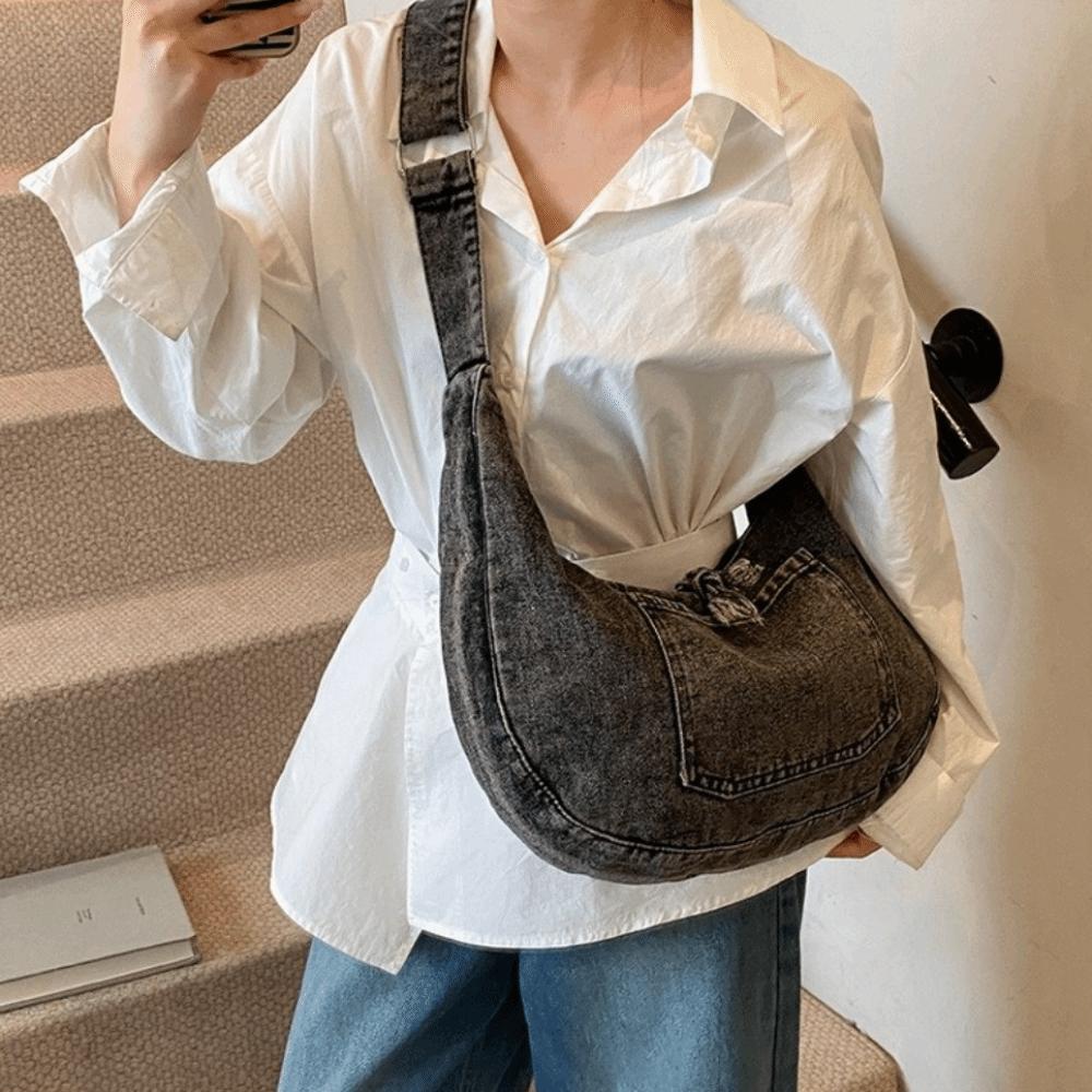 Versatile Denim Shoulder Bag Large Capacity Satchel Bags Trendy Cross Body Bag  Female