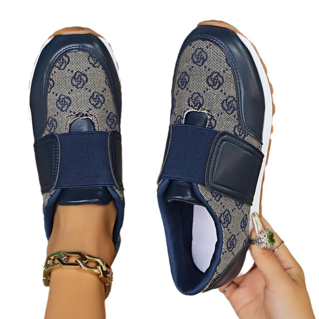 Sports style casual shoes women's autumn new large size round head color matching flat-soled single shoes