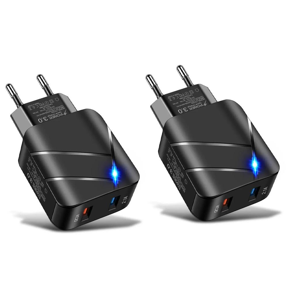 Dual USB Qc3.0 2.1a Multi Port Fast Charging Mobile Phone Charger Dual Port American Standard European Standard Fast Charging