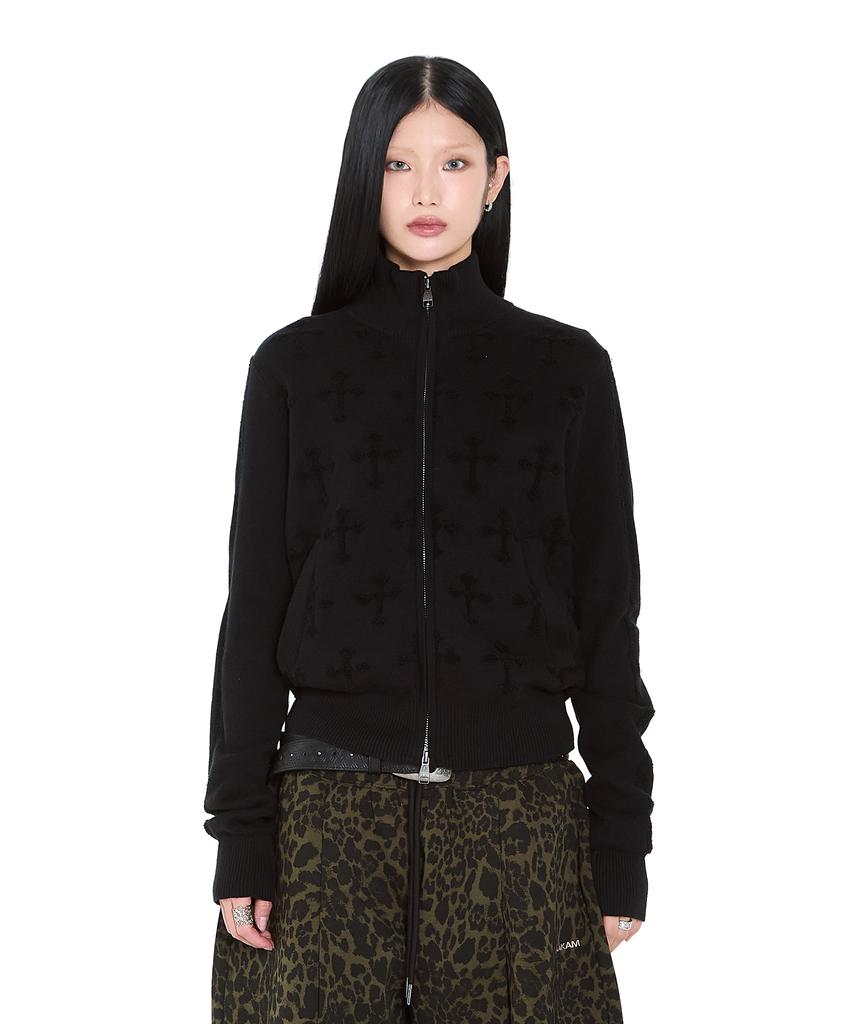 AAKAM Cross Boucle Knit Zip-Up (Black)