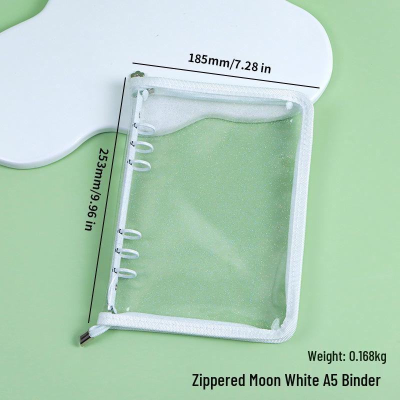 

Japanese & Korean-Style A5/A6 Loose-Leaf Transparent 6-Hole Metal Diary Notebook with PVC Zipper Cover. A6 (No Pages)