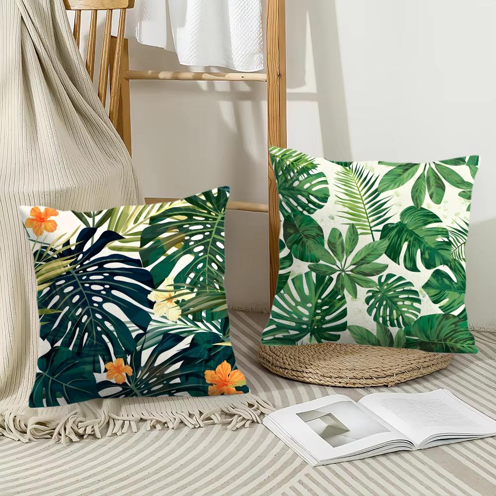 Palm Leaves Cushion Cover Soft Plush Fabric Double-Sided Printed Sofa Cushion Cover For All Seasons Home Decor Gift