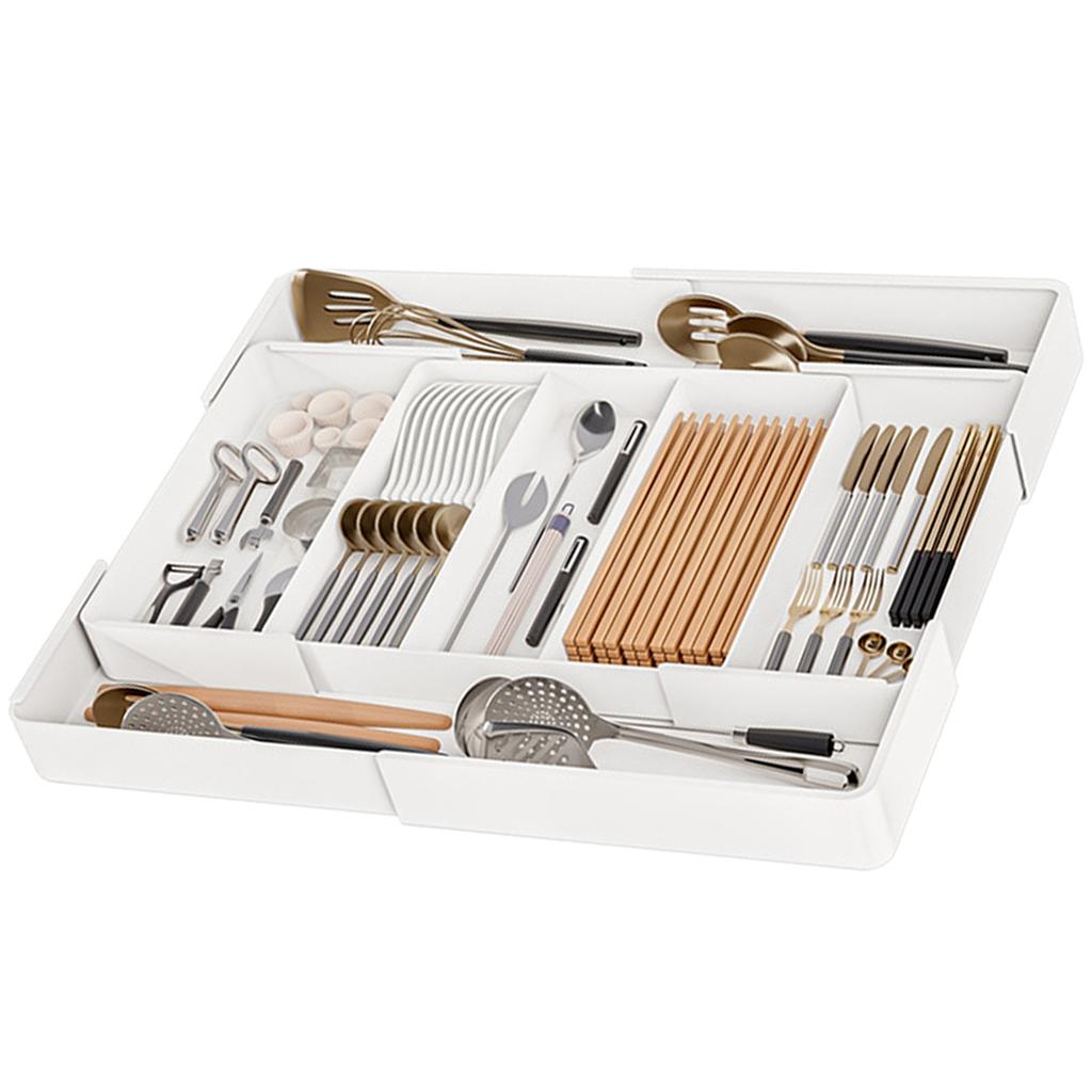 Expandable Drawer Organizers for Kitchen Utensils Adjustable Tray with Multiple Compartments for Spoons Forks and Knives