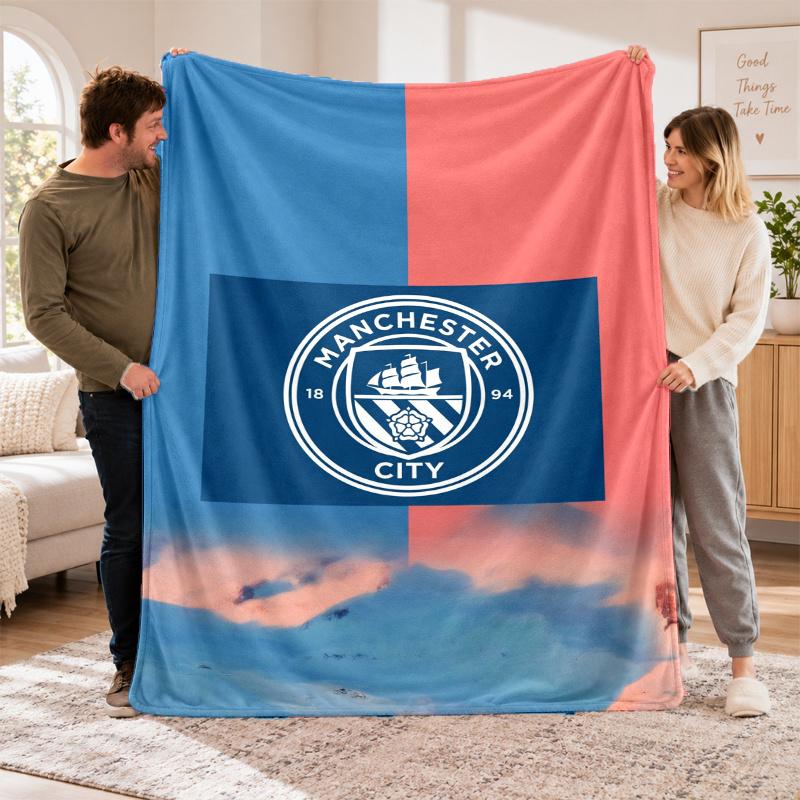 Flanell-Fleece-Decke mit Manchester City Design, Weiche leichte Überwurfdecke für Bett Sofa Reise