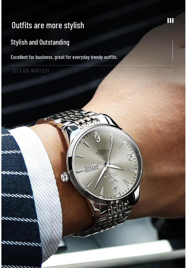 Oulishi Olevs Dual Calendar Automatic Mechanical Men's Watch - Popular Douyin Hot Seller