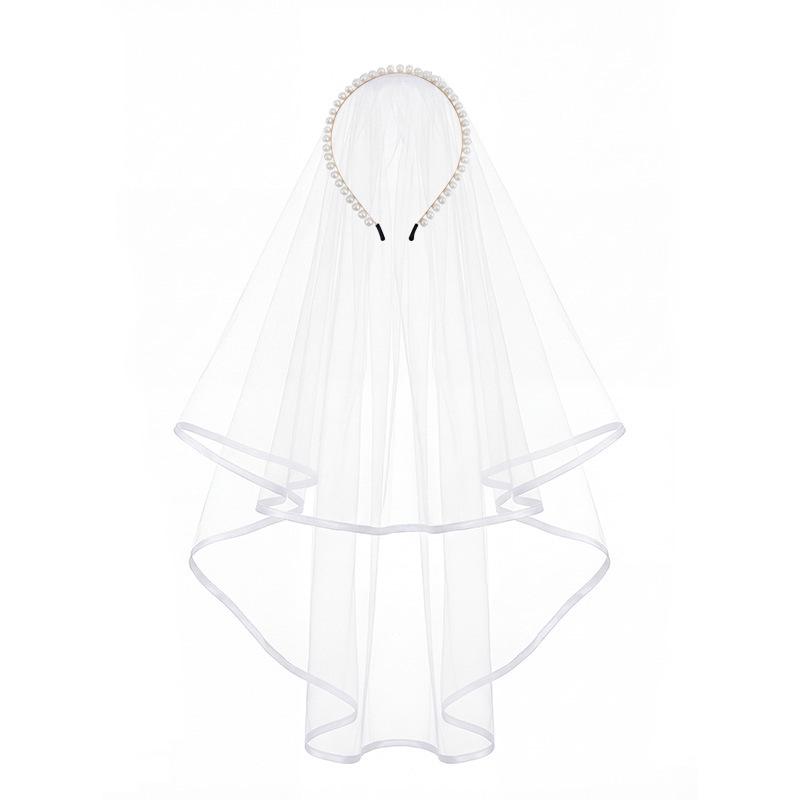 European Bridal Pearl Headband & Veil Set: Elegant Wedding & Bachelorette Headdress