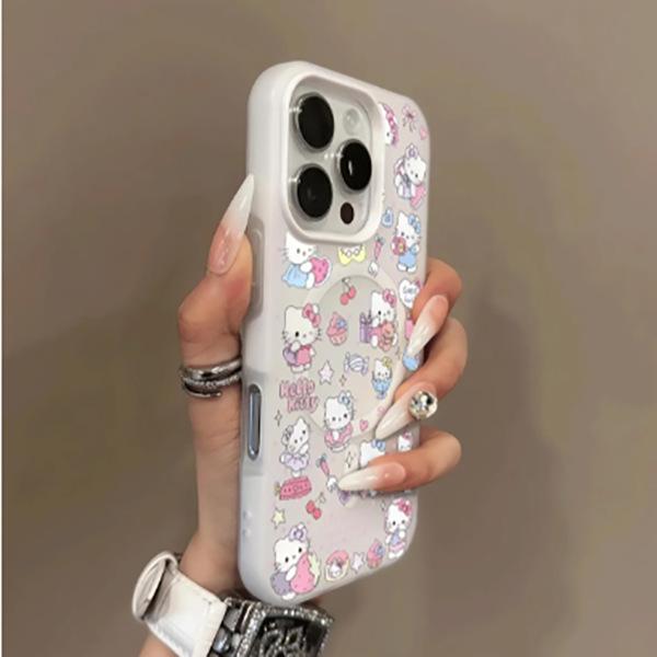 Adorable Magnetic KT Cat Korean Style Case for 17ProMax, 16, 15Pro, 14 Series
