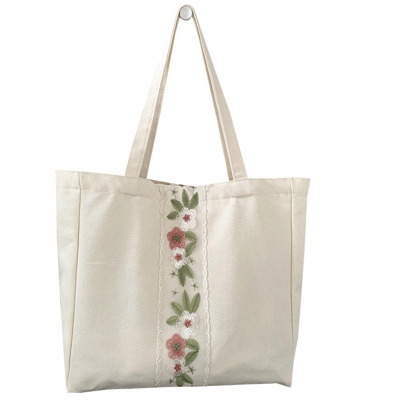 Embroidery Canvas Bag Women Shoulder Simple Travel Yoga Large Capacity Bag