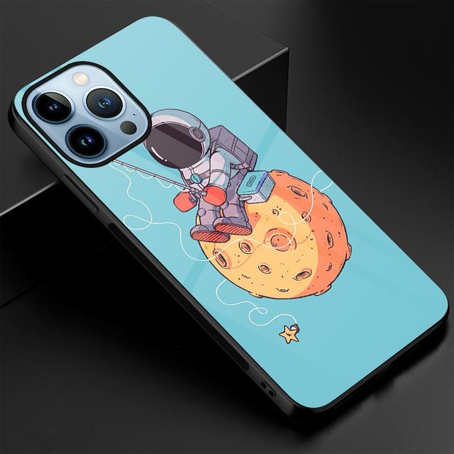 

Чехол Moon Astronaut Fundas для Iphone 14 13 11 12 Pro Max Mini Xs Xr X 7 8 6s Plus Se 2022, роскошный чехол из закаленного стекла For iPhone 12