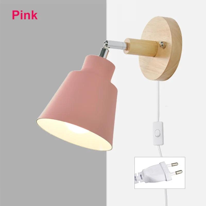 

Modern simple bedroom bedside lamp log with plug Nordic restaurant wall lamp decorative wall lamp UL Plug рожевий